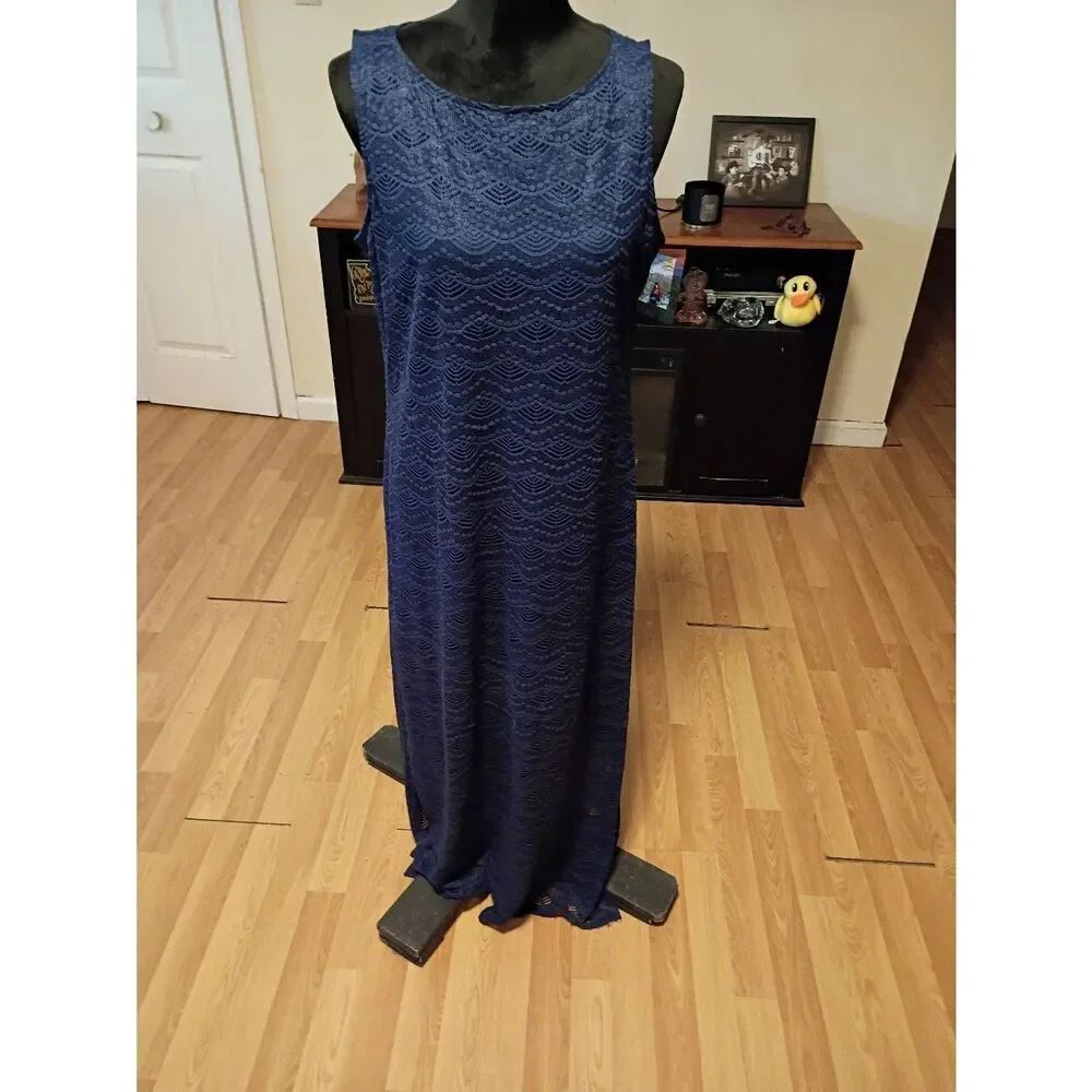 Medium C Wonder Blue Sleeveless Lace Overlay Maxi Long Sundress Lined Dress